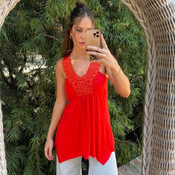 Free People Tops - NWT Y2k vibrant orange tank top blouse size large 
Fits size s-L